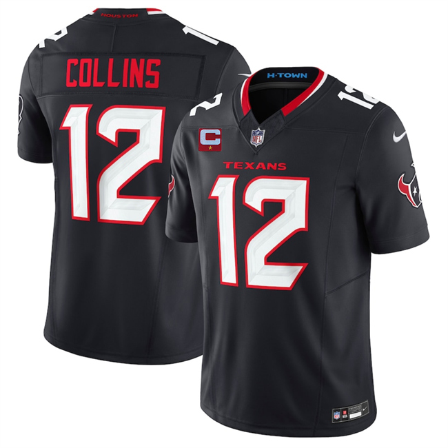 Men's Navy Houston Texans #12 Nico Collins 2025 F.U.S.E. With 1-Star C Patch Vapor Limited Stitched Football Jersey